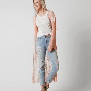 Hyfve Salmon Pink Eyelash Flyaway Lace Kimono / Cover-up MEDIUM